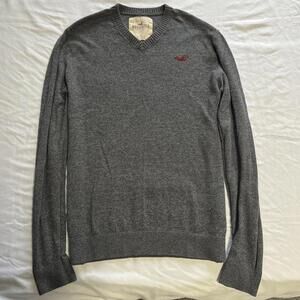 Hollister men's dark grey V neck pullover sweater L preppy 2000s y2k